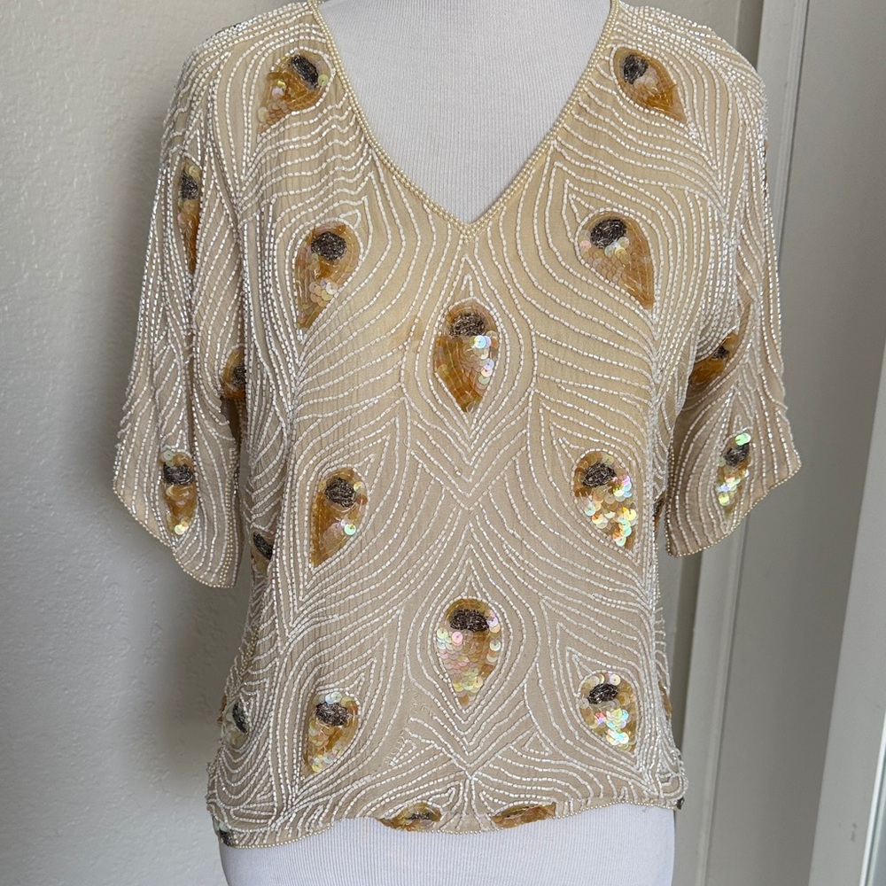 Chic Beige and Gold Women's Blouse